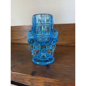 Vintage McKee Glass Peek A Boo Cherubs Aqua Blue Toothpick Holder Blue Glass